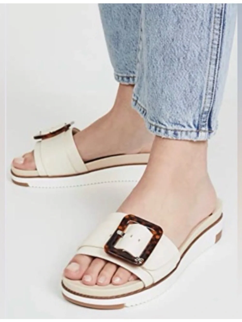 SAM EDELMAN ARIANE PLATFORM SANDAL IVORY TORTOISE ONE STRAP SLIDE SZ 8